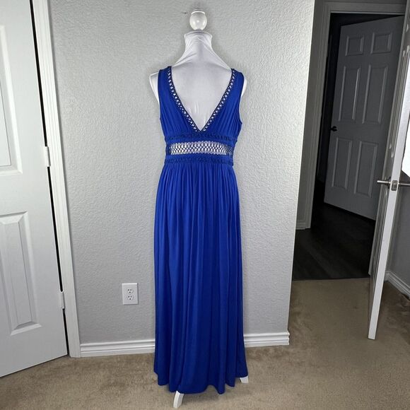 SOIEBLU Size L Royal Blue Lace Waist Sleeveless Front Slit Maxi Dress FLAW - Picture 3 of 9